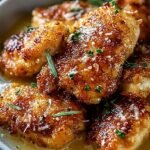 Golden brown crispy chicken cutlets garnished with fresh parsley and lemon wedges on a white plate.