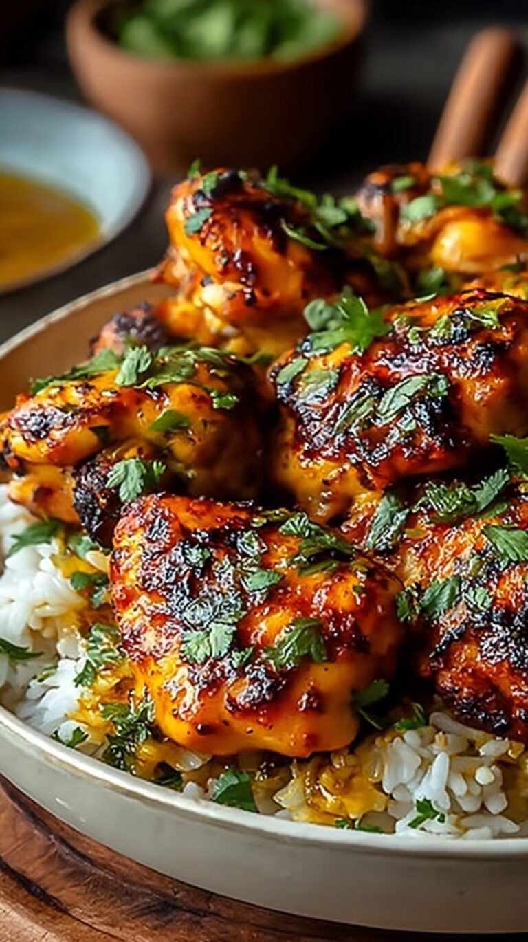 Golden braised chicken legs topped with bright red barberries and saffron sauce