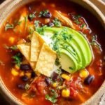 A bowl of steaming chicken tortilla soup topped with fresh cilantro and lime