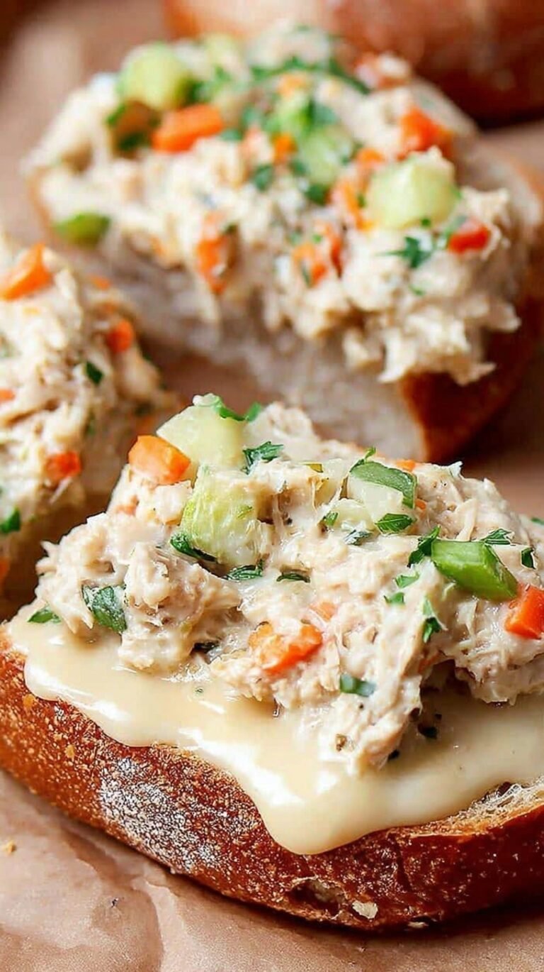 An open-faced air fryer tuna melt on sourdough bread with melted cheddar cheese and fresh celery