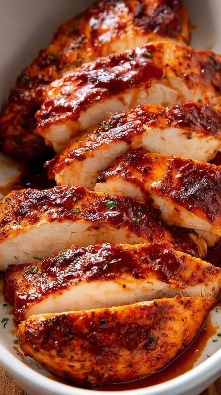 Two glazed BBQ chicken breasts in an air fryer basket with a side of coleslaw