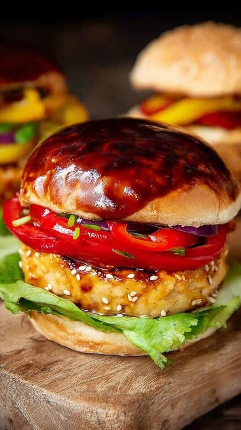 A juicy teriyaki chicken burger with a grilled pineapple ring on a toasted brioche bun