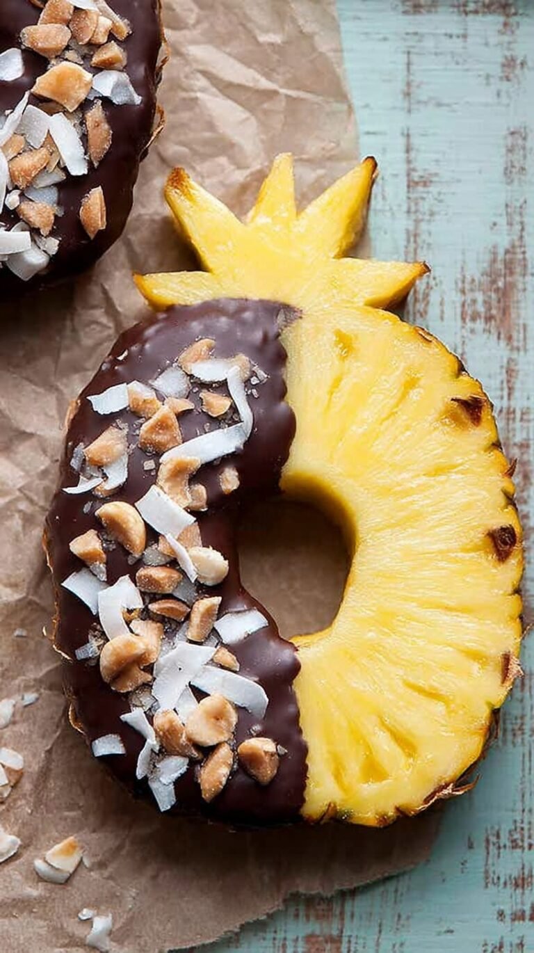 Fresh pineapple wedges dipped in dark chocolate with sea salt on a baking sheet