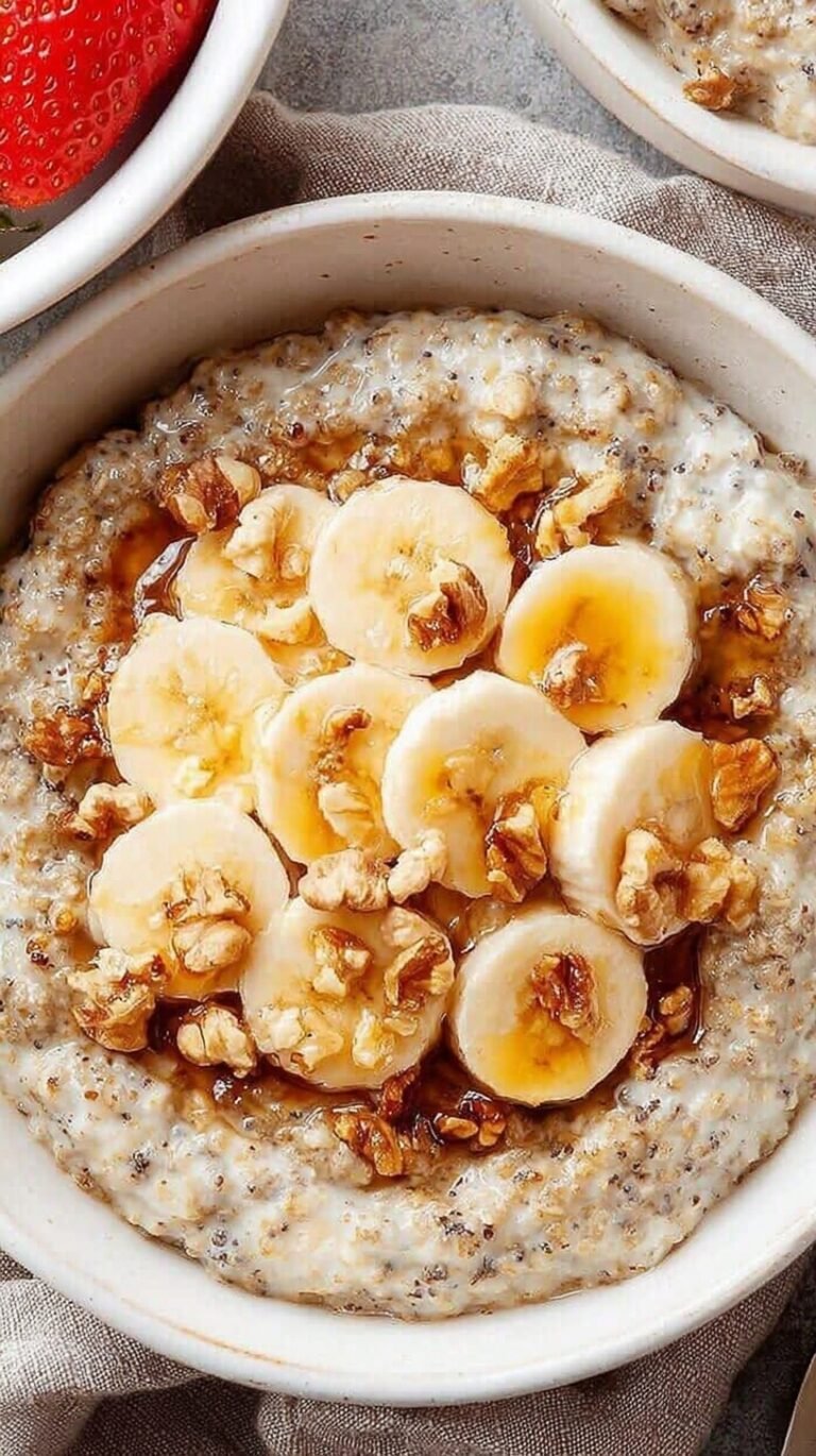 A cozy white bowl filled with fluffy oatmeal topped with cinnamon and honey