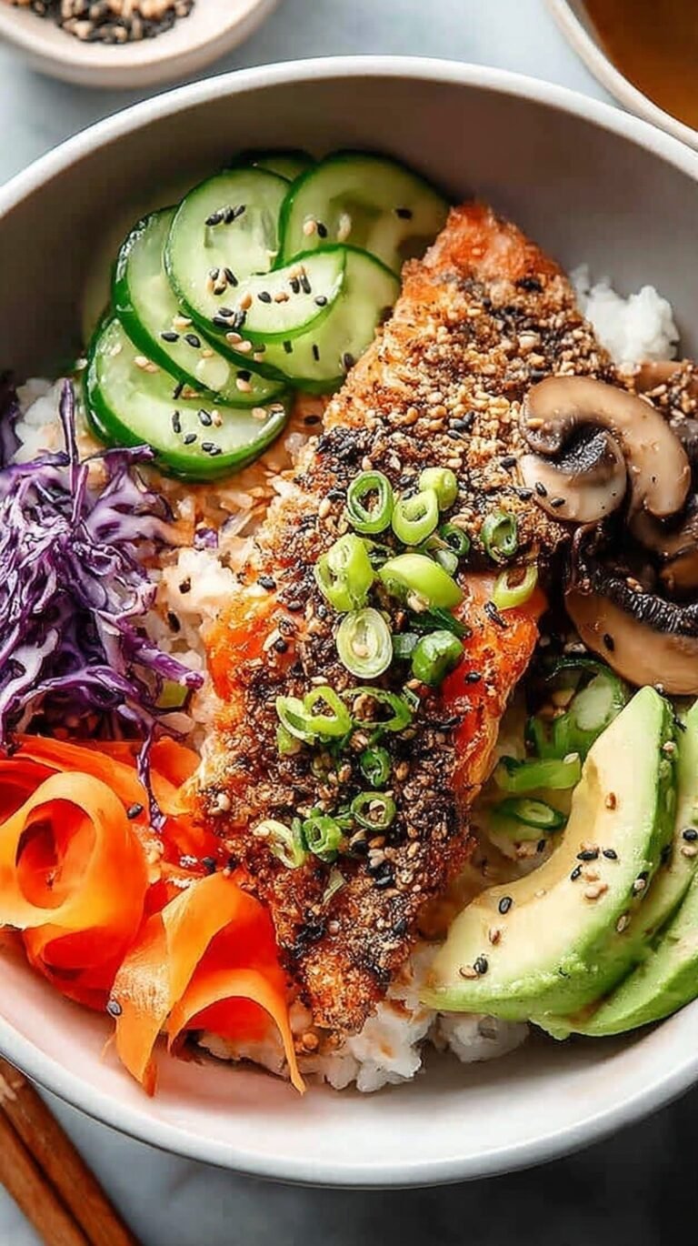 Baked furikake salmon fillets with a creamy glaze and seaweed seasoning on a baking sheet