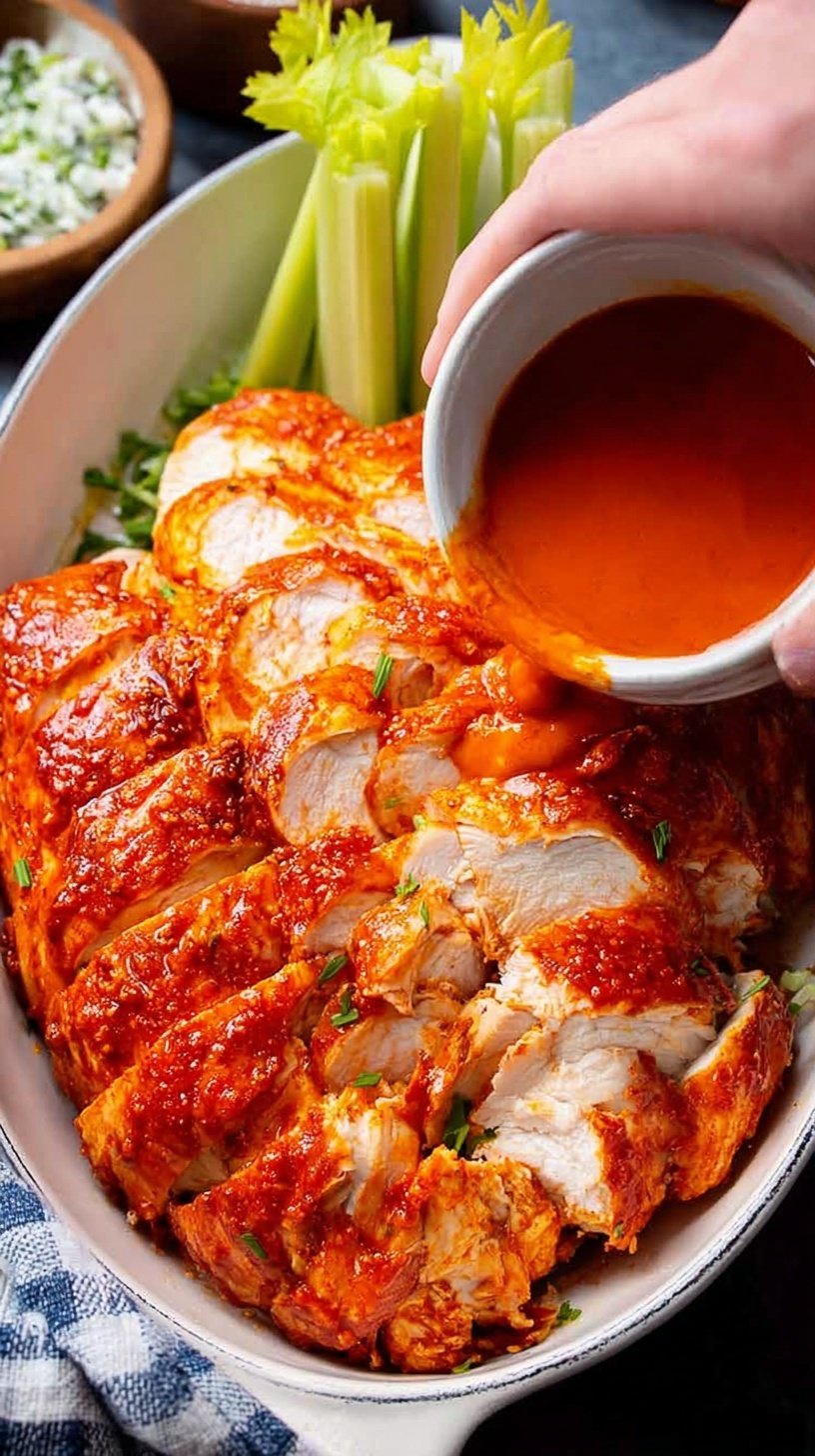 A plate of crispy buffalo chicken wings with celery sticks and ranch dip