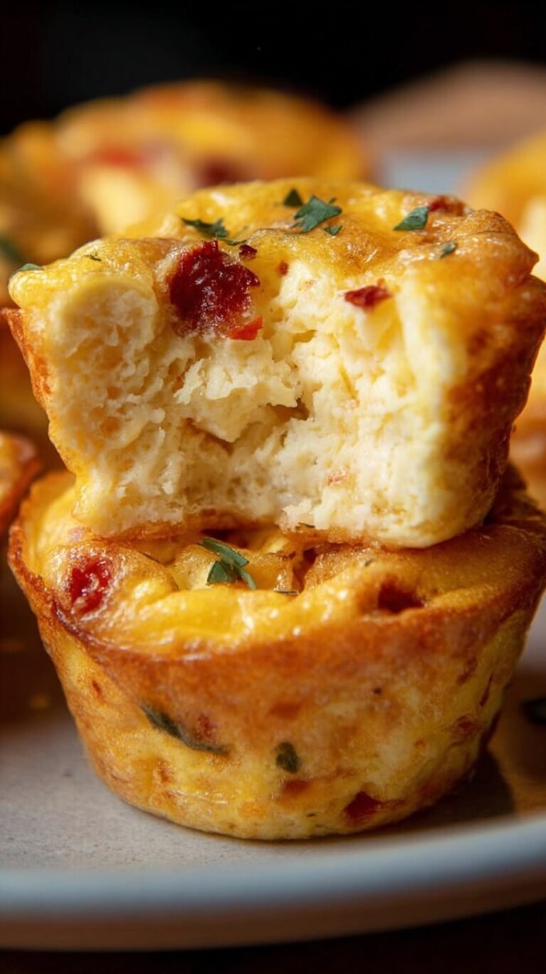 Golden brown egg bites in a silicone mold inside an air fryer basket