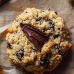 A stack of chewy oatmeal cookies with chocolate chips and orange zest on a wire rack