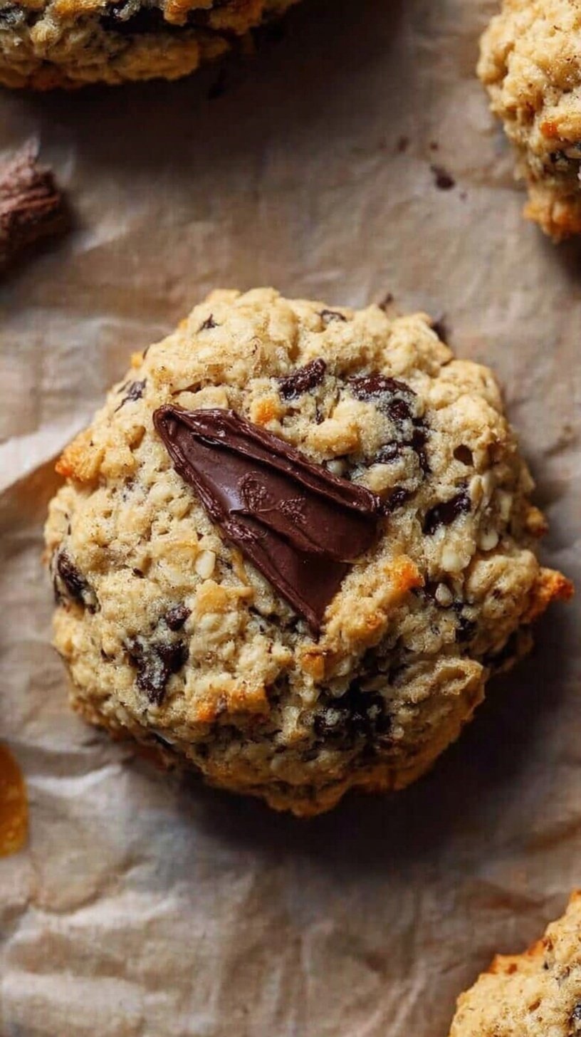 A stack of chewy oatmeal cookies with chocolate chips and orange zest on a wire rack