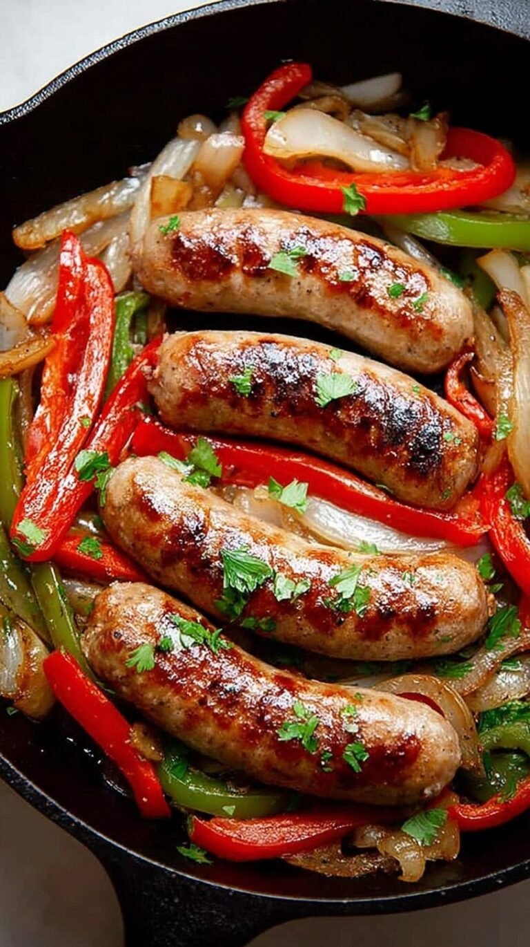 Golden brown air fryer chicken sausages served in a basket