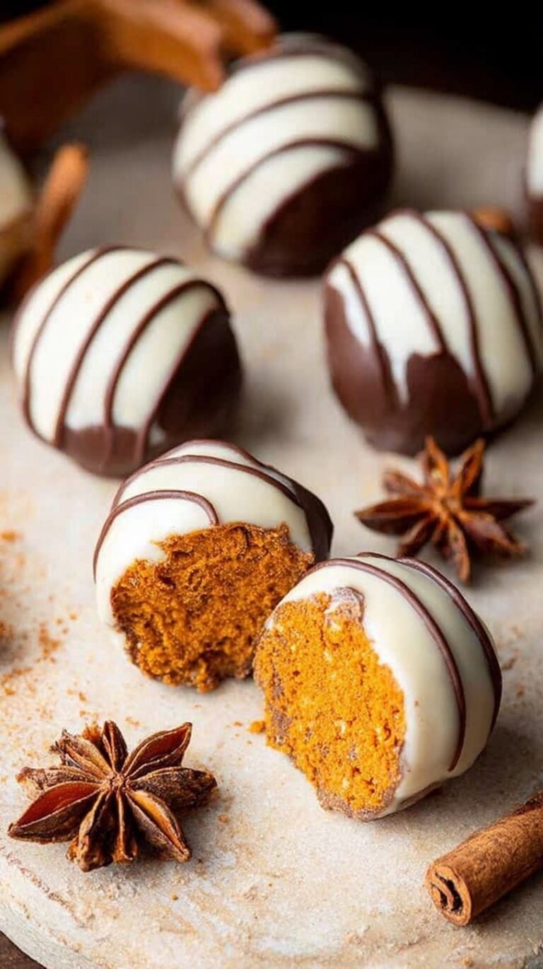 A plate of white chocolate covered pumpkin spice truffles with orange spice sprinkles.