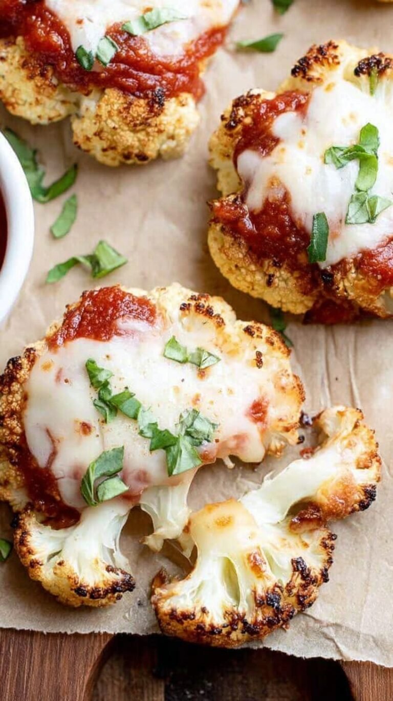 Golden brown cauliflower pizza bites topped with melted mozzarella and mini pepperoni in a muffin tin.