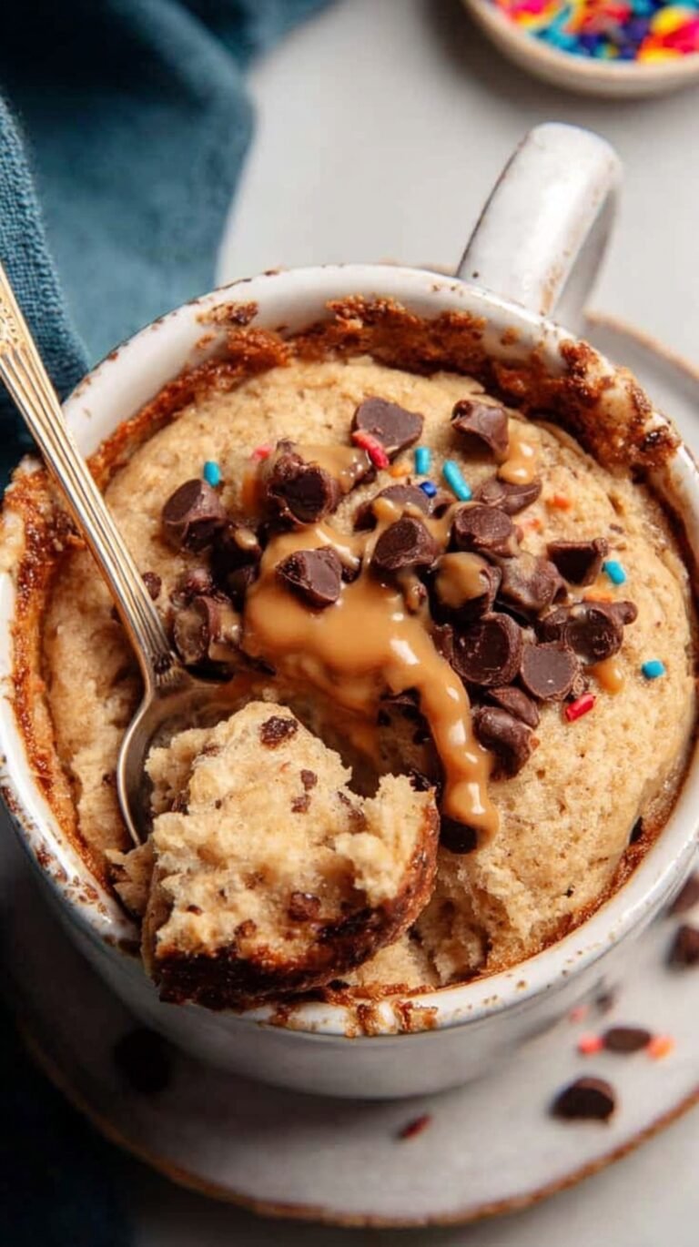A golden brown ramekin of air fryer baked oats topped with melted chocolate chips.