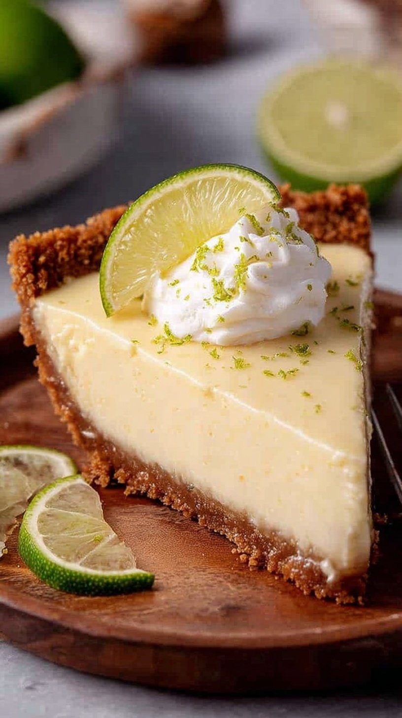 A slice of creamy gluten-free key lime pie with whipped cream and lime zest on a white plate.