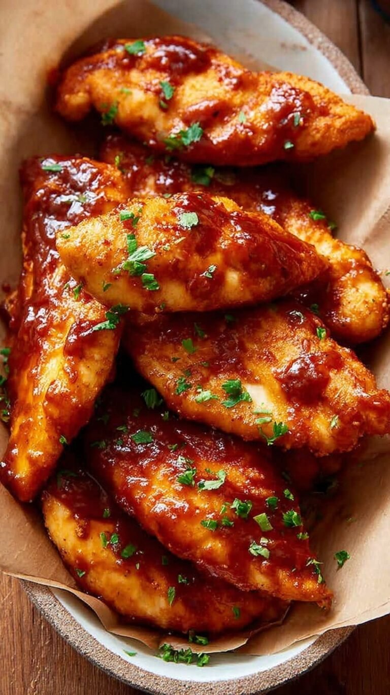 Golden seasoned chicken tenders cooked in an air fryer without breading