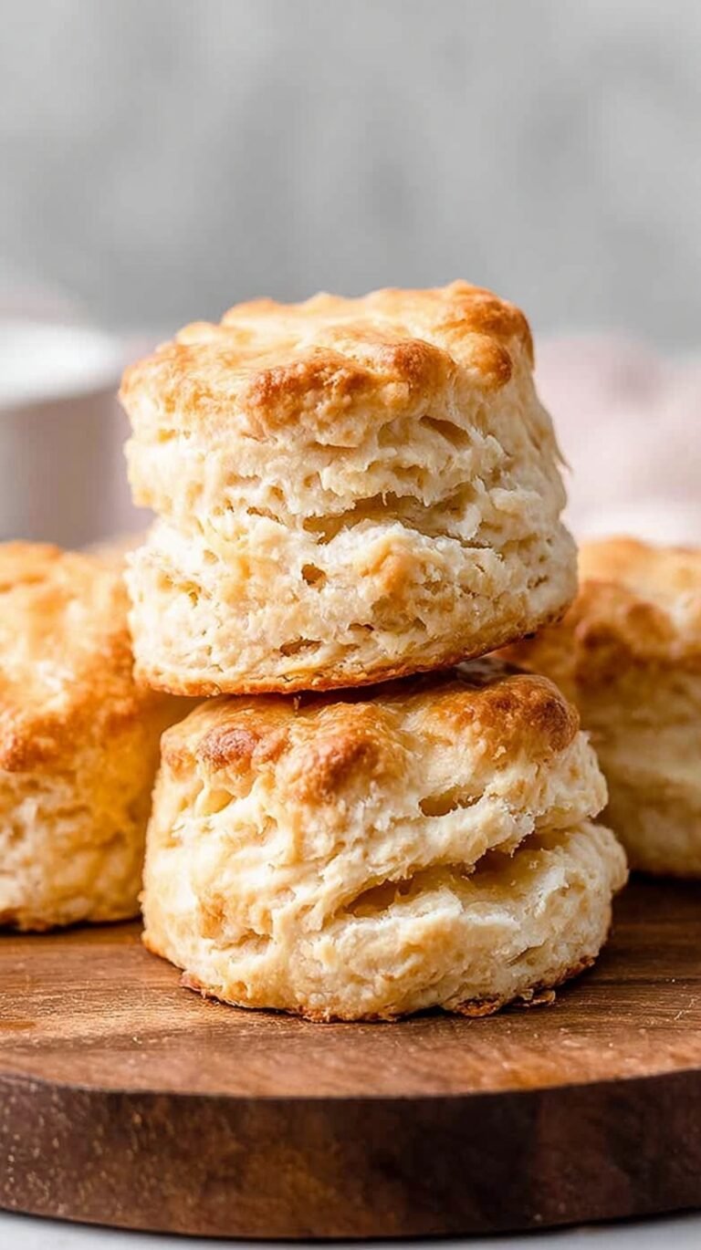 A stack of golden brown fluffy almond milk biscuits on a parchment-lined baking sheet.