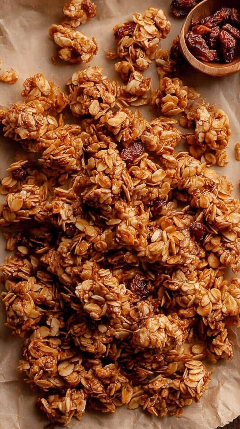 Golden brown air fryer granola with sliced almonds in a bowl