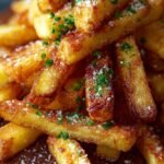 A plate of golden brown crispy mashed potato fries served with a side of dipping sauce.