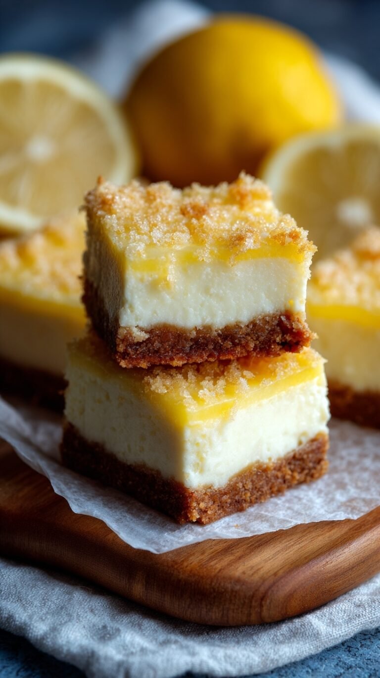 A stack of lemon cream cheese bars with a golden crust and bright yellow topping on a white plate.