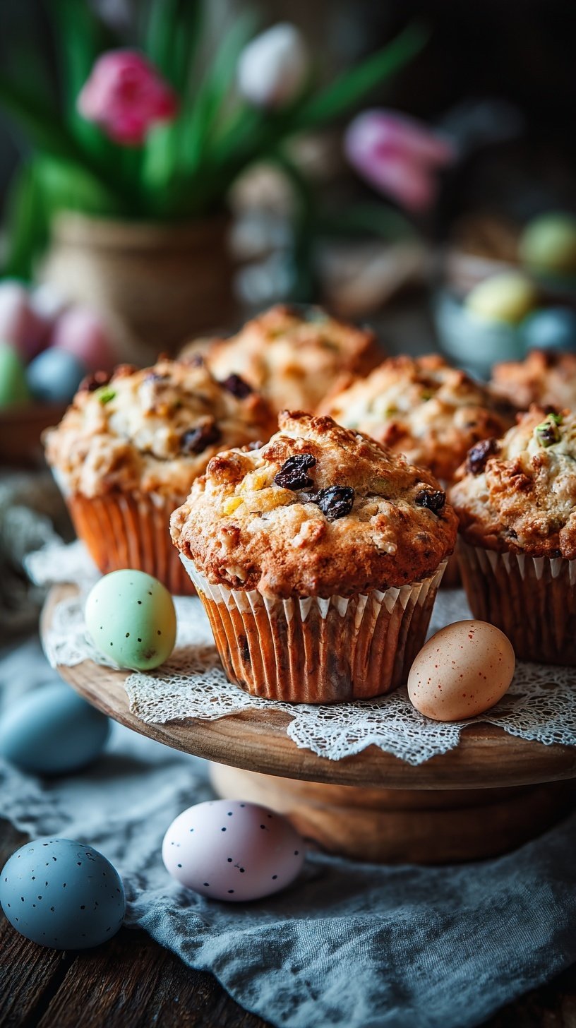 Golden brown spiced muffins topped with toasted marzipan discs on a cooling rack