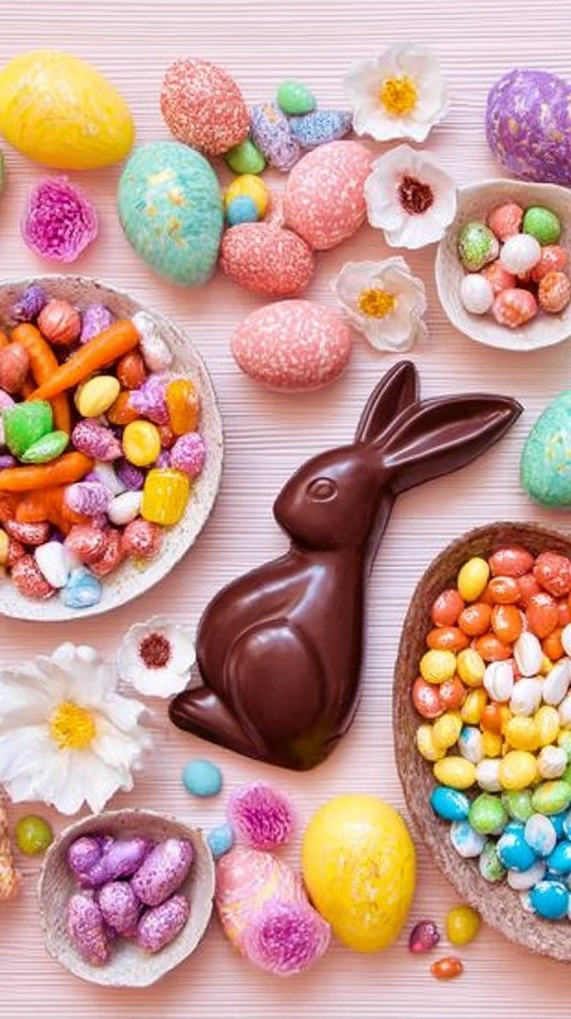 A tray of chocolate-covered peanut butter Easter eggs on parchment paper.