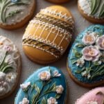 Colorful Easter cookies shaped like eggs and bunnies decorated with bright royal icing.