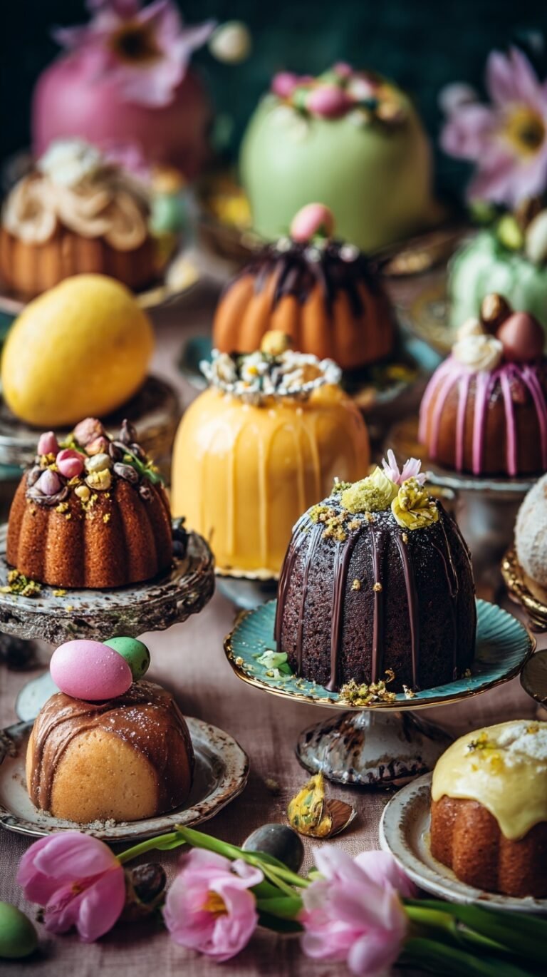 Twelve chocolate shredded wheat nests topped with colorful mini candy eggs in a muffin tin.
