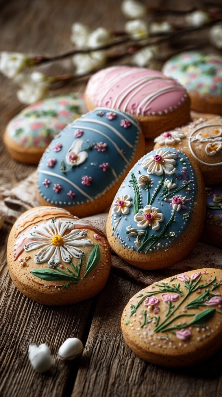 A plate of golden brown fluted Easter biscuits with currants and a sugar glaze