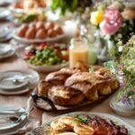 A golden-brown spiral-cut ham with a shiny honey glaze on a white platter