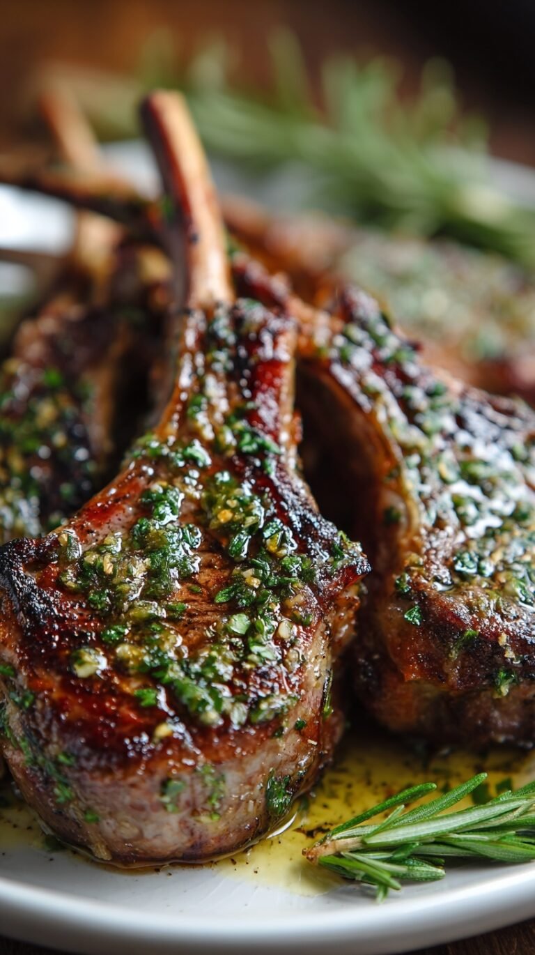 Pan-seared garlic herb lamb chops in a cast iron skillet with fresh rosemary and melted butter.