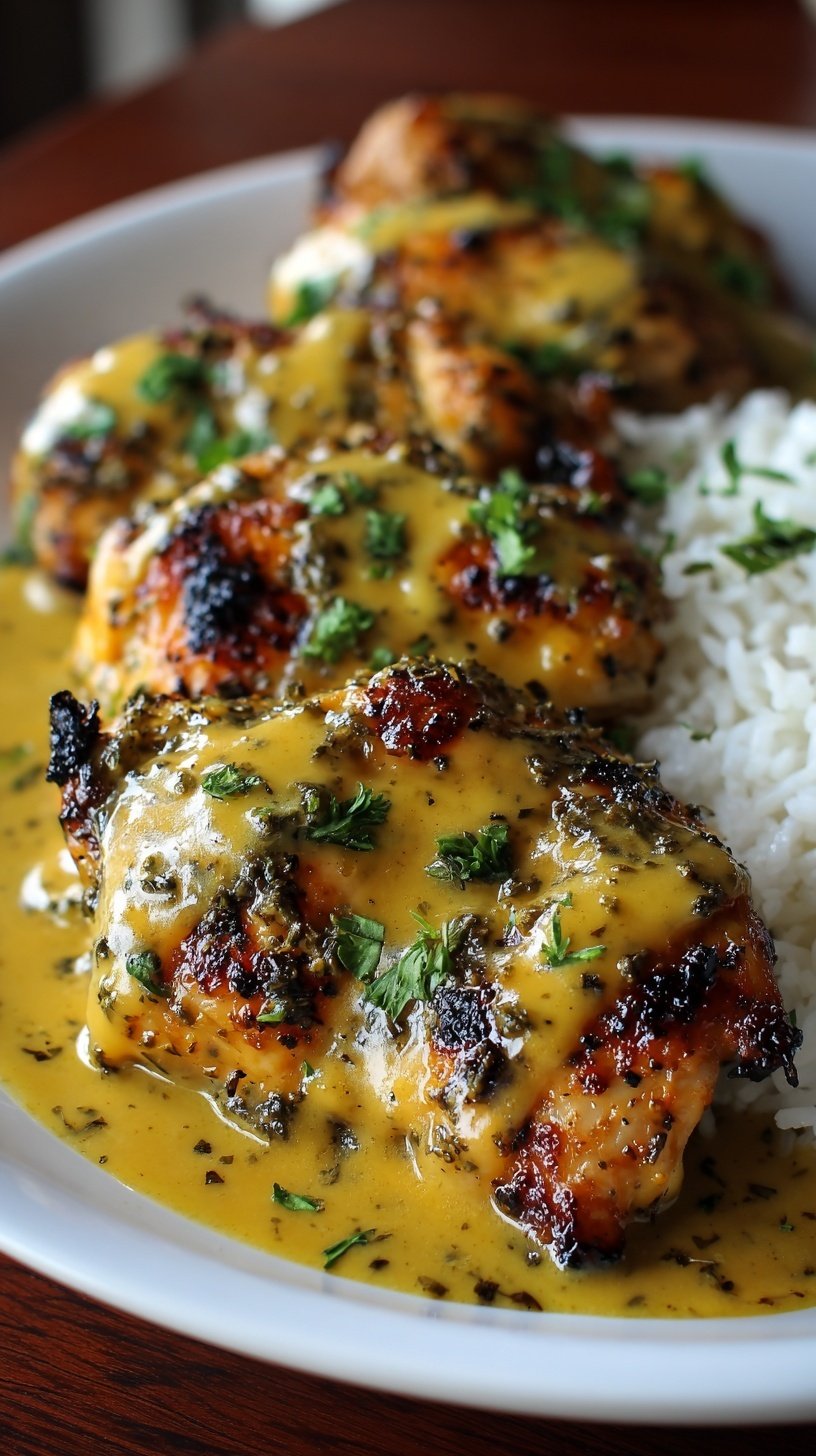 A baking dish of golden honey mustard chicken breasts seasoned with rosemary.