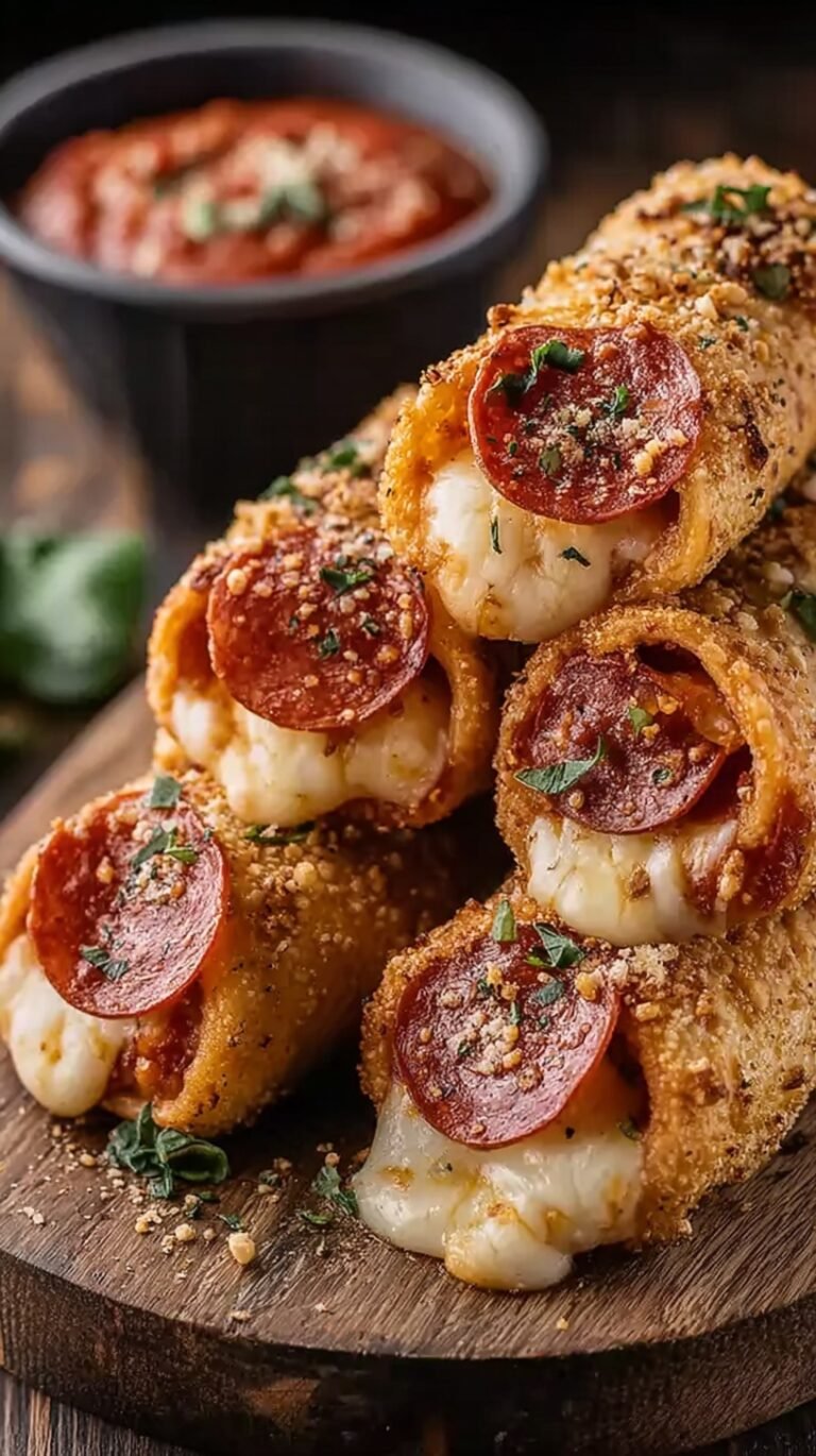 Golden brown pizza rolls filled with cheese and turkey pepperoni on a baking sheet