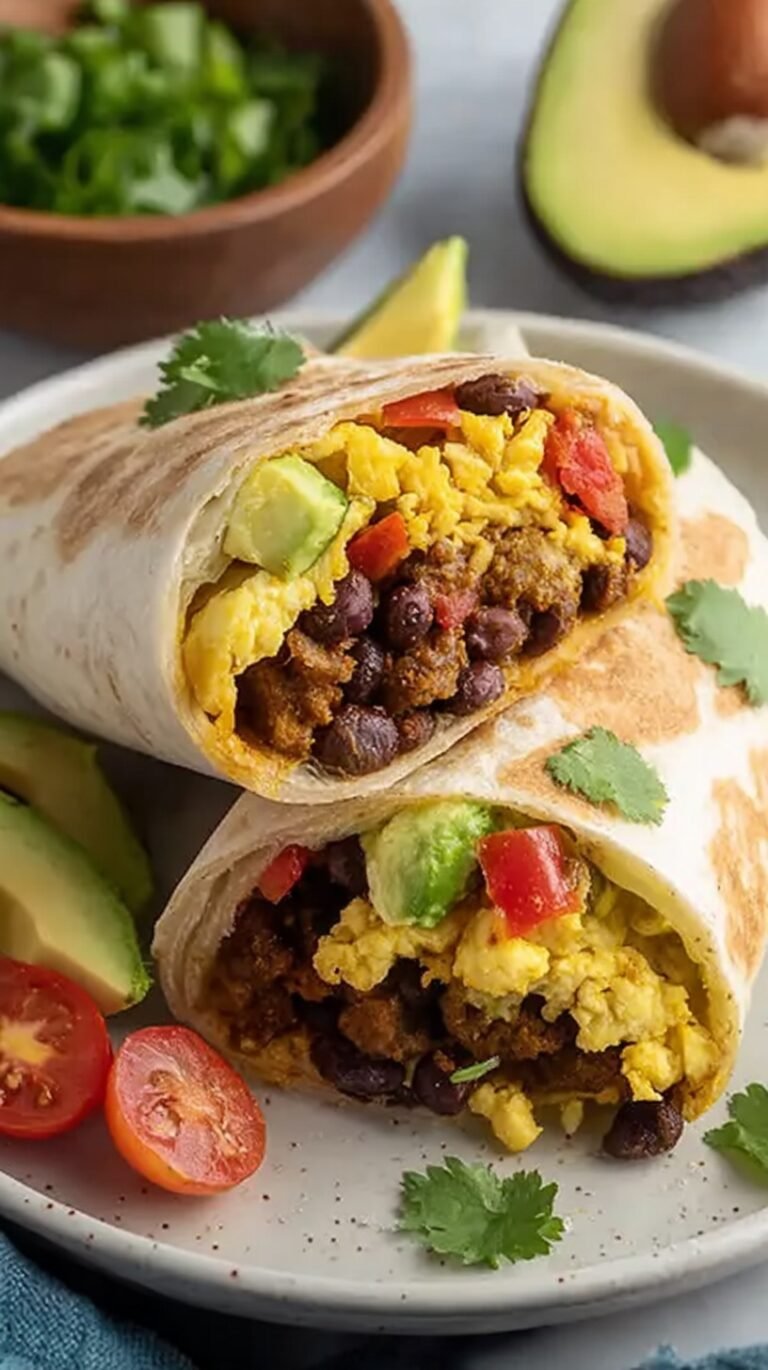 Golden-brown breakfast burritos filled with eggs, turkey, and black beans on a white plate.