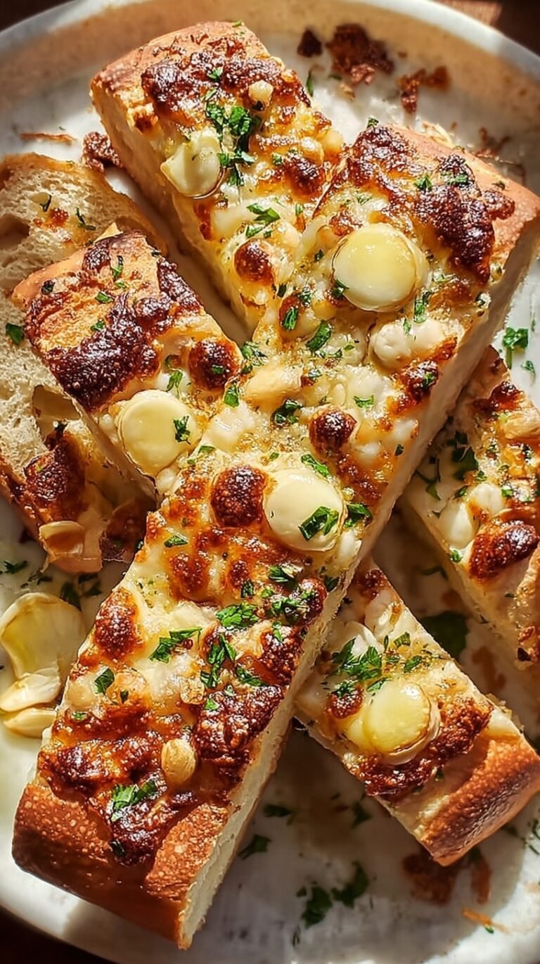 Golden brown cheesy breadsticks with garlic butter and parsley on a baking sheet