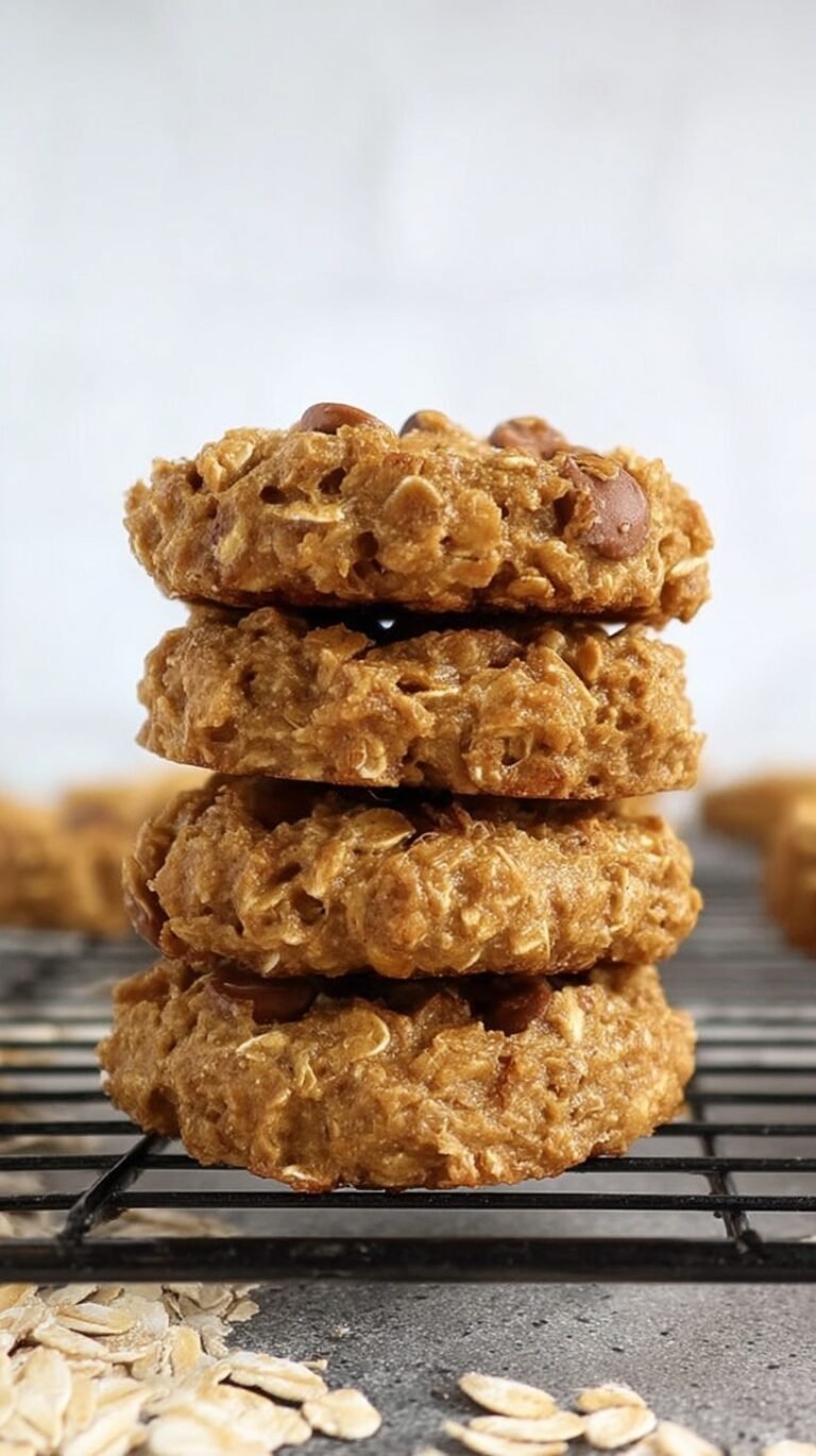 A tray of golden brown flourless banana cookies with oats and cinnamon.