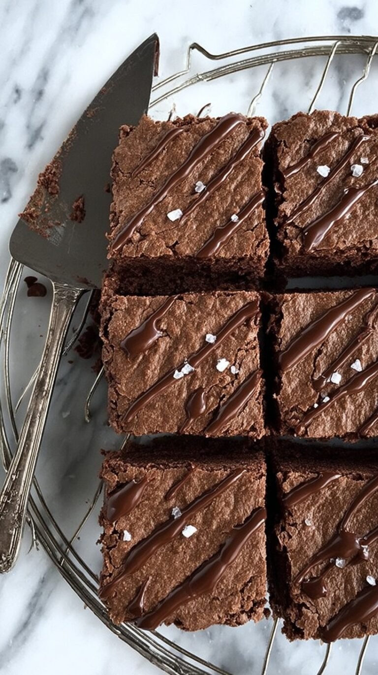 A stack of fudgy flourless black bean brownies with chocolate chips on top