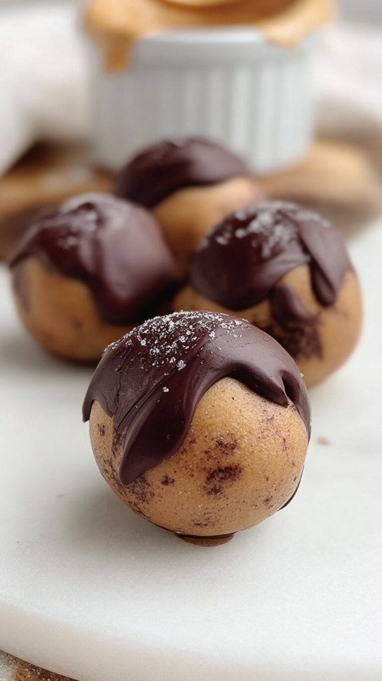 Chocolate coated peanut butter protein truffles topped with crushed peanuts on a tray.