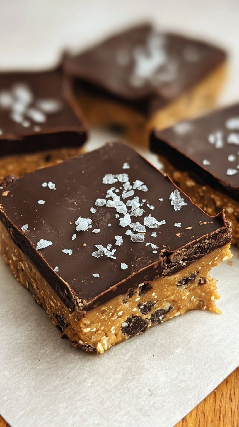 A close up of sliced chickpea protein bars with mini chocolate chips in a loaf pan.
