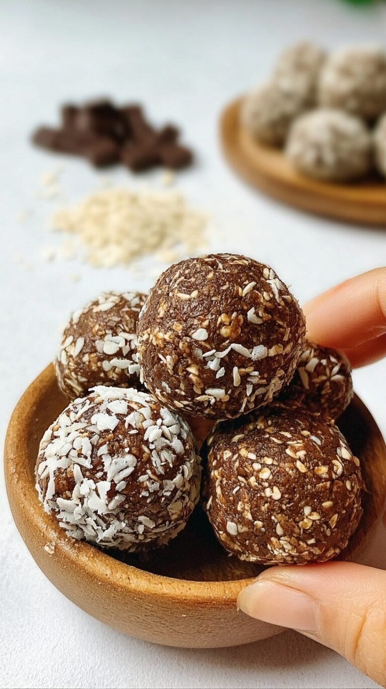 Uniform dark chocolate protein balls arranged on a white plate
