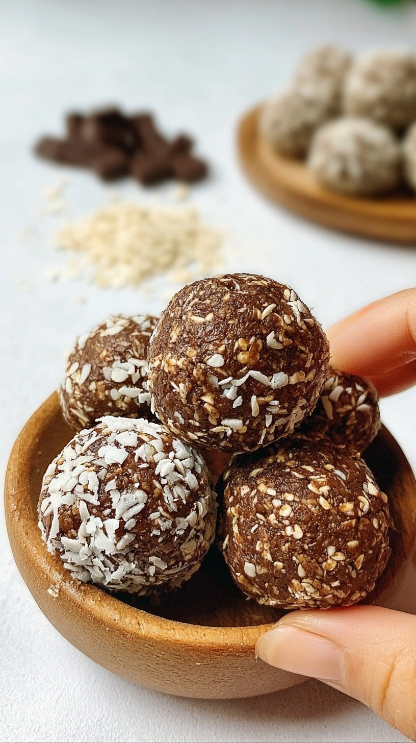 Uniform dark chocolate protein balls arranged on a white plate