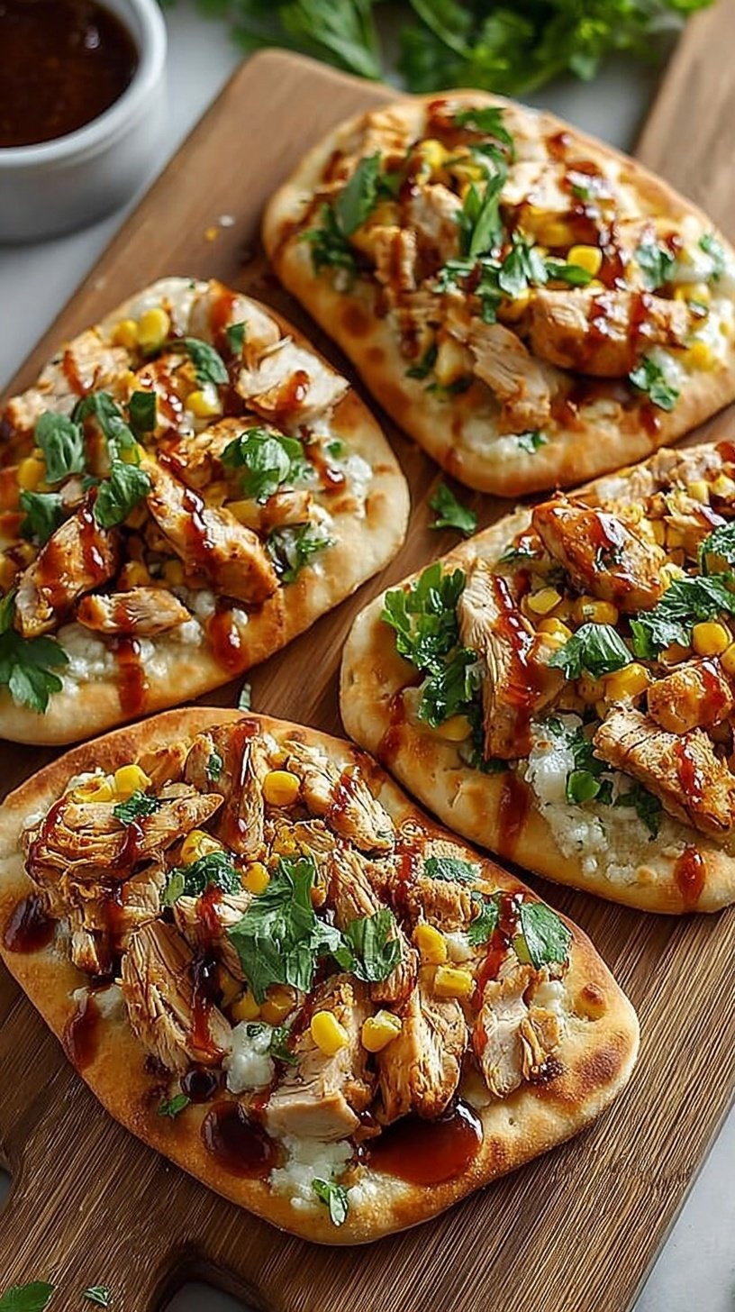 A crispy flatbread topped with sliced chicken, fresh romaine lettuce, and shaved parmesan cheese.