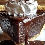 A warm square of chocolate cake being scooped to reveal a thick, glossy hot fudge sauce underneath.