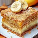 A stack of golden brown banana blondies with chocolate chips on a cooling rack.