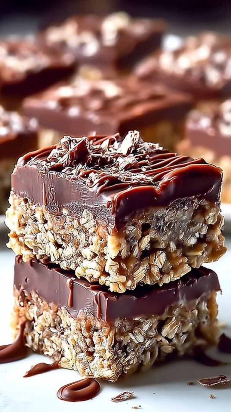 A tray of sliced chocolate oatmeal bars showing a dense and chewy texture
