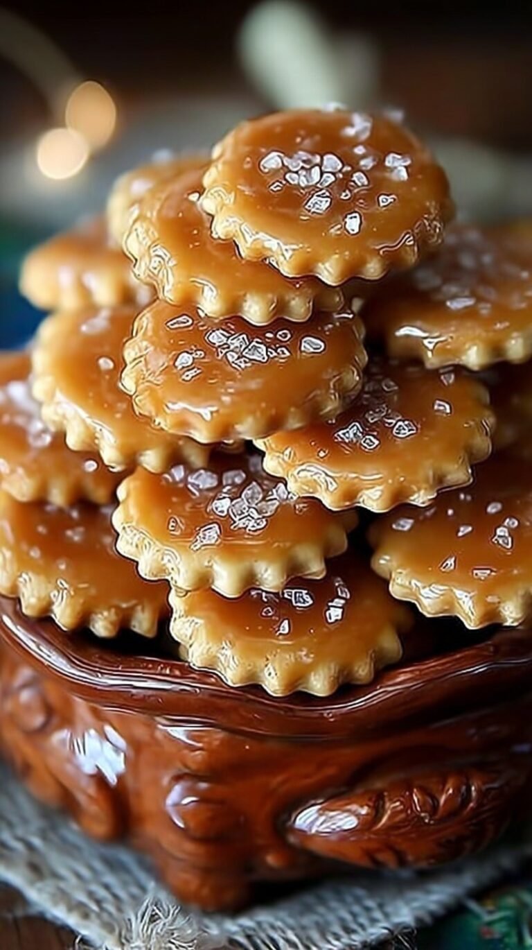 A tray of broken salted caramel cracker bites topped with chocolate and sea salt