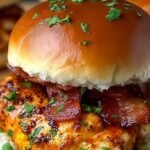 A tray of golden brown BBQ Chicken Sliders on sweet Hawaiian rolls with melted cheese and red onions.