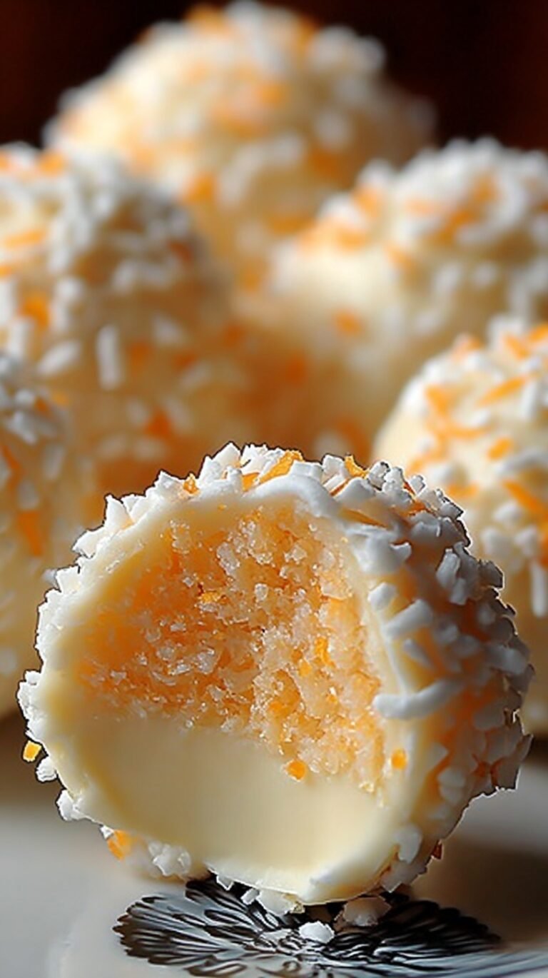 A plate of white chocolate orange truffles coated in powdered sugar with orange zest garnish