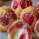 Fresh strawberries filled with creamy cheesecake filling and graham cracker crumbs.