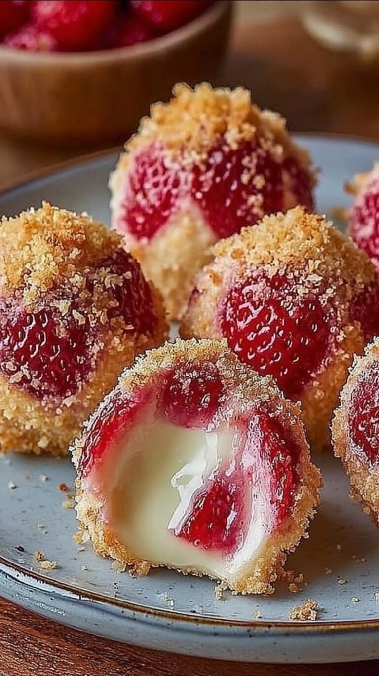 Fresh strawberries filled with creamy cheesecake filling and graham cracker crumbs.