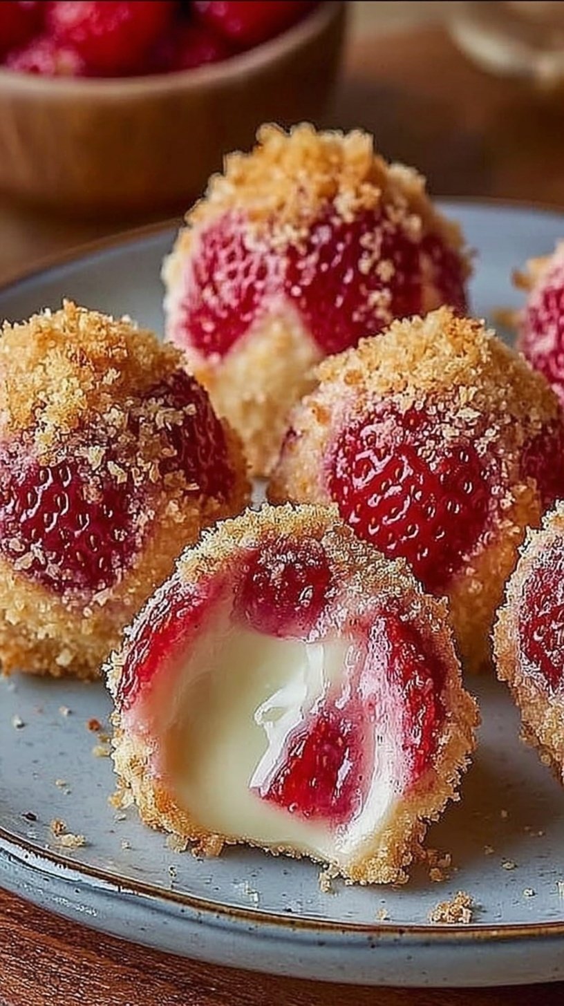 Fresh strawberries filled with creamy cheesecake filling and graham cracker crumbs.